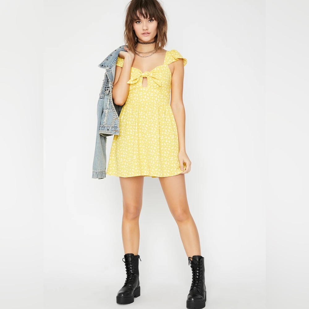 ❤️❤️ QED London Floral Dot Knot Front Yellow Dress❤️❤️new with tag size 10